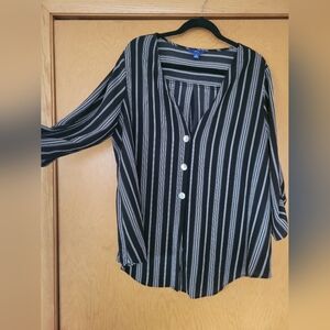 Black and White Striped Button-Up Blouse